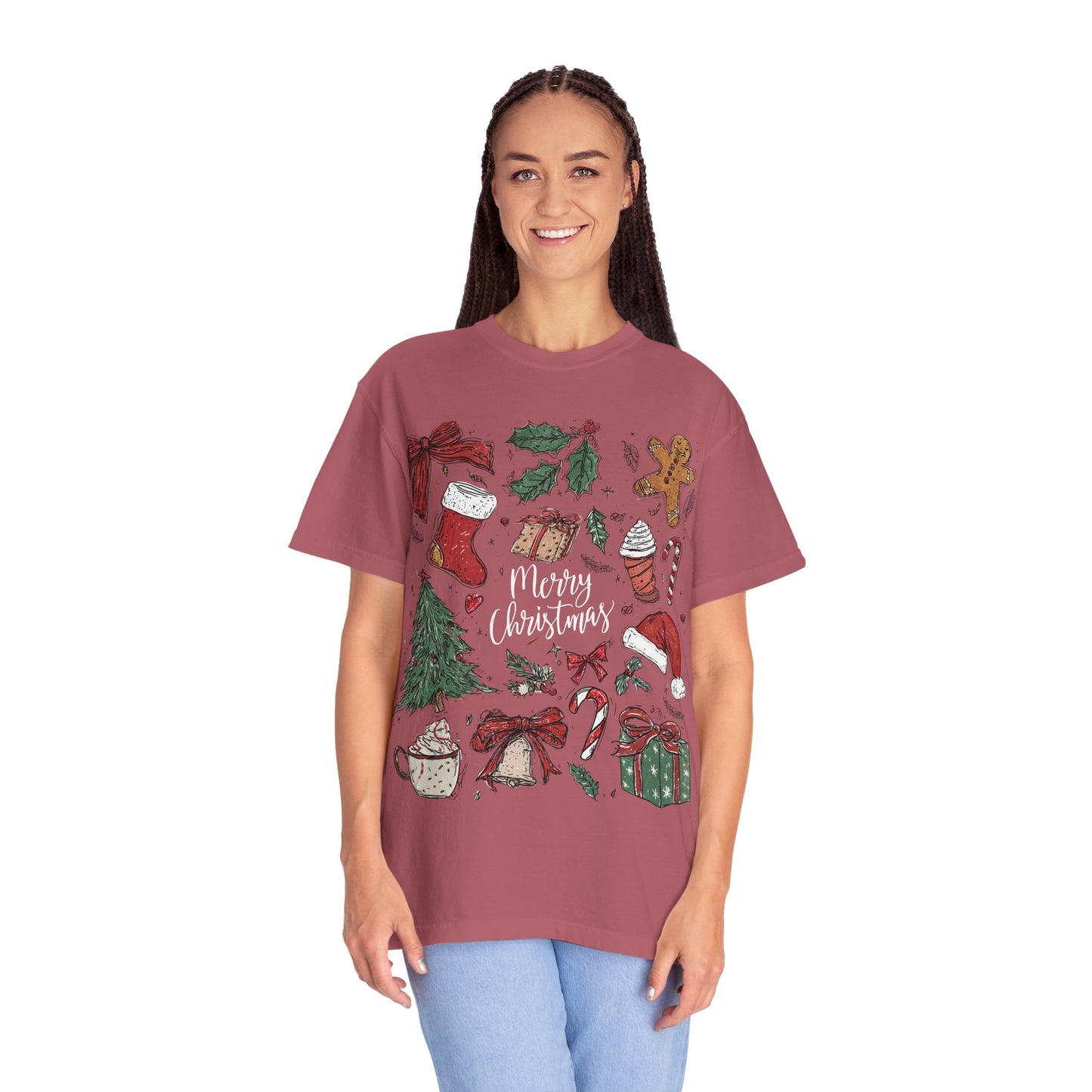 Christmas Collage — Holiday Gingerbread, Stocking & Gift Graphic Tee