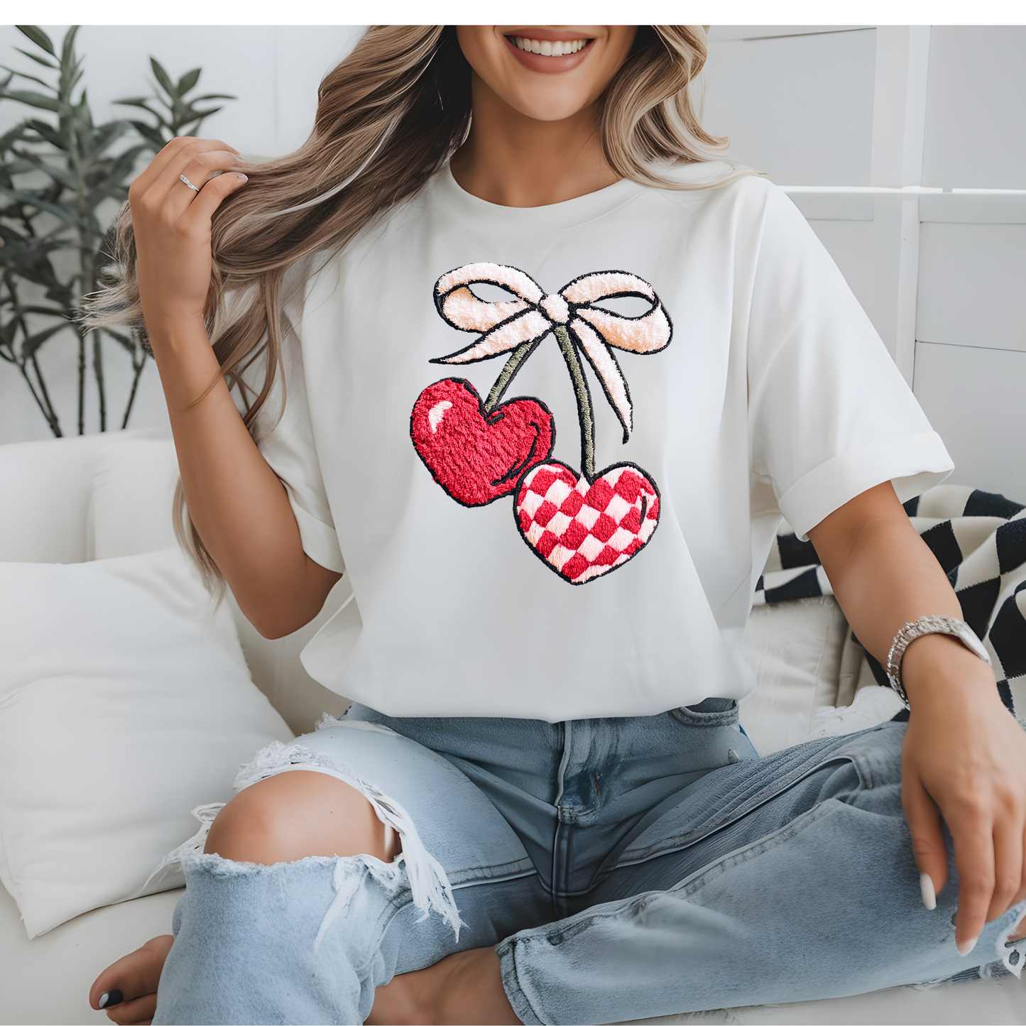 Faux Yarn Checkered Cherries