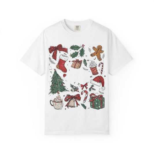 Christmas Collage — Holiday Gingerbread, Stocking & Gift Graphic Tee