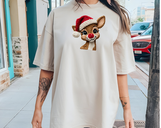 Faux Crochet Rudolph Shirt